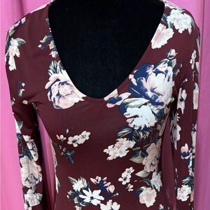 Justify Burgundy Floral Long Sleeve Dress